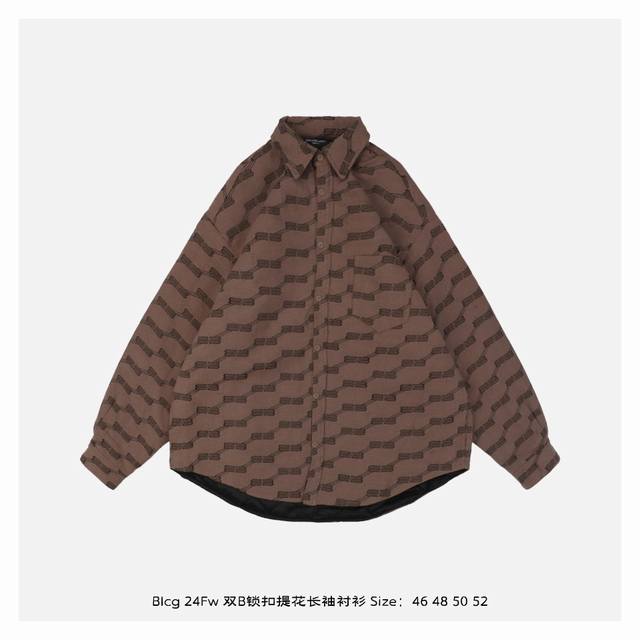 Balenciaga 巴黎世家 24Fw 双B锁扣提花长袖衬衫 采用高密度棉质帆布，定染后进行全副提花工艺制作经典BB老花图案，内里180克菱形格绗棉，精选长绒