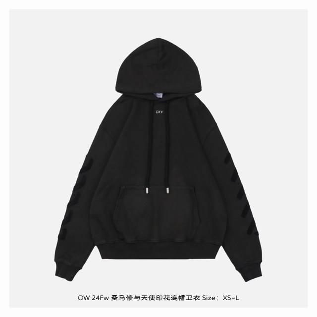 OFF WHITE CO VIRGIL 24Fw 圣马修与天使印花连帽卫衣 所有面料以及螺纹均为订织定染，所有面料颜色均经过色卡比对定染面料，定织定染400g毛