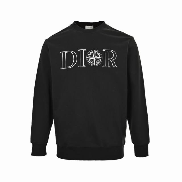 Dior & Stone Island 石头岛联名刺绣logo圆领卫衣 420克重纯棉面料毛圈底定制32支2*2螺纹 成衣两遍水洗处理 面料舒适亲肤无异感 定制