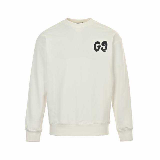 Gucci 古驰 24Fw 手绘涂鸦字母logo圆领卫衣 420克重纯棉面料毛圈底定制32支2*2螺纹 成衣两遍水洗处理 面料舒适亲肤无异感 定制定染面料 纺织