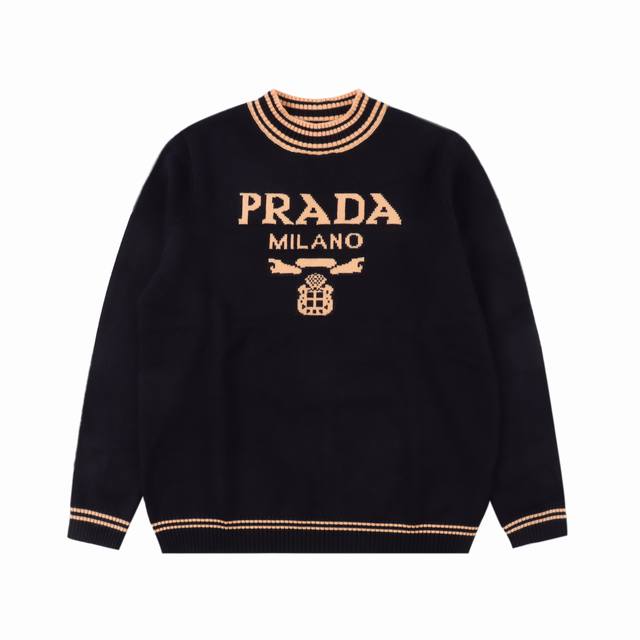 PRADA 普拉达24ss撞色针织圆领毛衣 高版本男女同款穿搭圆领则显得斯文，又大方，百搭慵懒风，无论是搭配还是，都能轻松hold住，穿上它单穿或叠穿都超可！