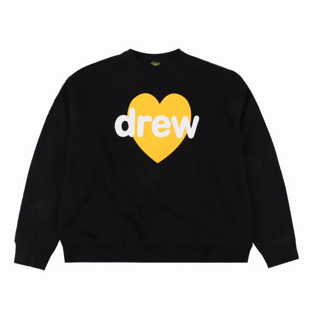 DREW HOUSE 24FW 黄爱心LOGO圆领卫衣 面料DREW圆领卫衣用的是100%纯棉针织面料，衣身面料克重约，螺纹1*1竖排定织定染对色。胸前后背的印