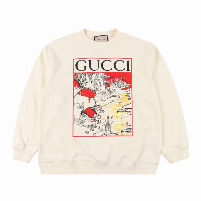 Gucci 古驰 24Fw 趣味卡通系列印花圆领卫衣 420克重纯棉面料毛圈底定制32支2*2螺纹 成衣两遍水洗处理 面料舒适亲肤无异感 定制定染面料 纺织密度