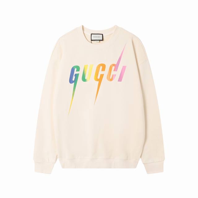 爆款上新☆ 秋季促销 高品质 GUCCI 古驰秋冬新款闪电渐变圆领卫衣 采用420克双股纯棉毛线卫衣面料 OS落肩宽松版型 上身效果宽松休闲 三标齐全 男女同款