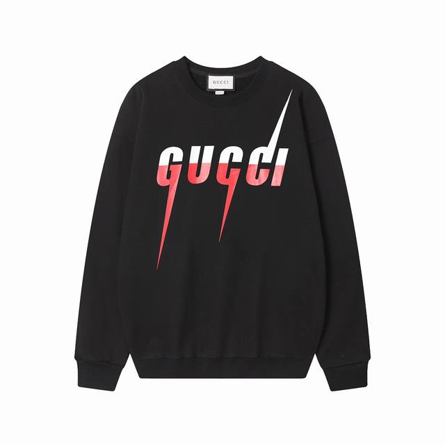 爆款上新☆ 秋季促销 高品质 GUCCI 古驰秋冬新款闪电印花圆领卫衣 采用420克双股纯棉毛线卫衣面料 OS落肩宽松版型 上身效果宽松休闲 三标齐全 男女同款