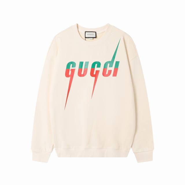 爆款上新☆ 秋季促销 高品质 GUCCI 古驰秋冬新款闪电印花圆领卫衣 采用420克双股纯棉毛线卫衣面料 OS落肩宽松版型 上身效果宽松休闲 三标齐全 男女同款