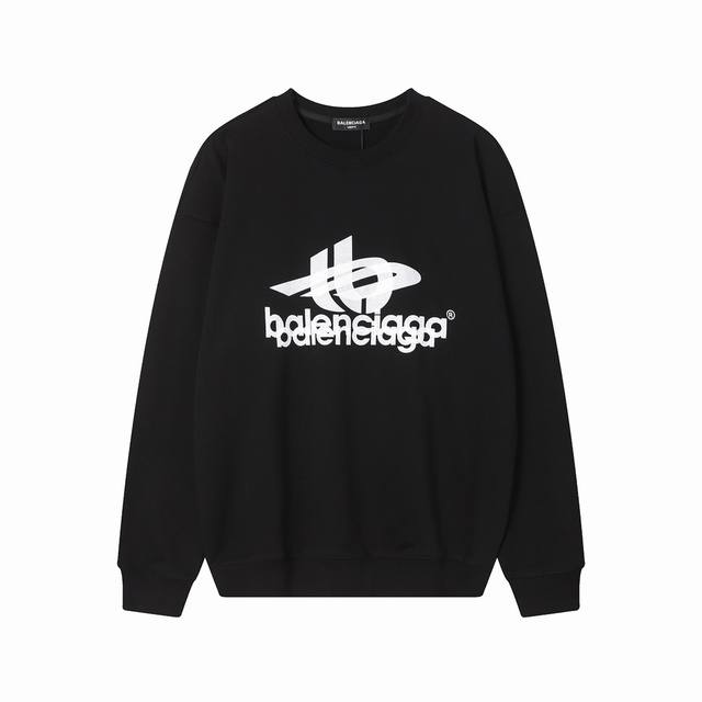 上新☆秋季促销 高品质 BALENCIAGA 巴黎世家秋冬新款前后印花圆领卫衣 采用420克双股纯棉毛线卫衣面料 OS落肩宽松版型 上身效果宽松休闲 三标齐全