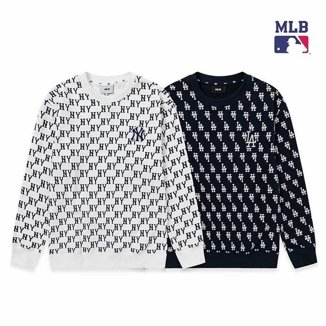 新款上新 w509 mlb新款满印老花卫衣，男女同款 面料：380克纯棉毛圈 颜色：米白 宝蓝 码数：S M L XL XXL