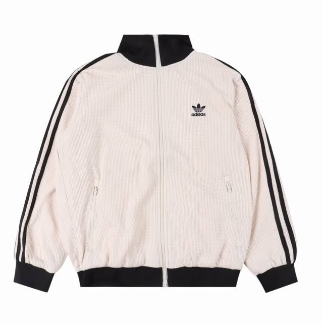 Adidas originals 美式复古系列 三叶草Logo刺绣侧边条纹立领夹克外套 大身采用350g臻棉华夫面料 160g全棉内里 定织原版螺纹 不松散不变