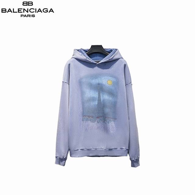 巴黎世家 Balenciaga 24ss 正立铁塔直喷破洞连帽卫衣 100%棉 采用订色订染毛圈纯棉卫衣面，420g双股双纱，手感舒适 进口针织针梳棉进行制作，