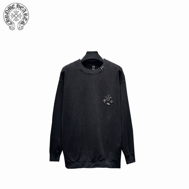 Chrome Hearts 克罗心 24SS 五金LOGO水洗做旧圆领卫衣 100%棉 采用订色订染毛圈纯棉卫衣面，420g双股双纱，手感舒适 进口针织针梳棉进