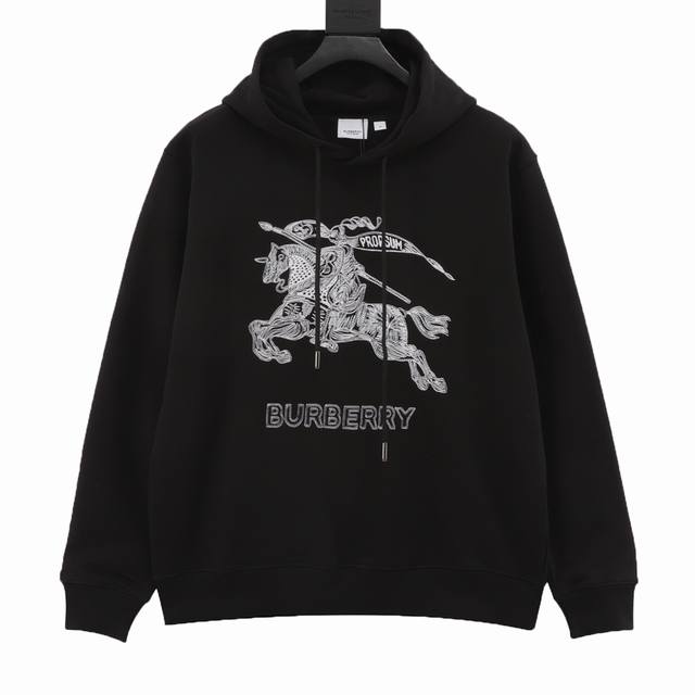 Burberry 巴宝莉 经典刺绣战马logo连帽卫衣 面料采用420g水洗毛圈棉面料，订染颜色后整蚀毛处理，对照原版做丝滑超柔处理， 布面肌理股线清晰明显，垂