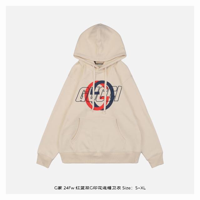 Gucci 古驰 24Fw 红蓝双G印花连帽卫衣 面料采用420克重双股大毛圈面料，定制32支螺纹，成衣两遍水洗处理，面料舒适亲肤无异感，定制定染面料，纺织密度