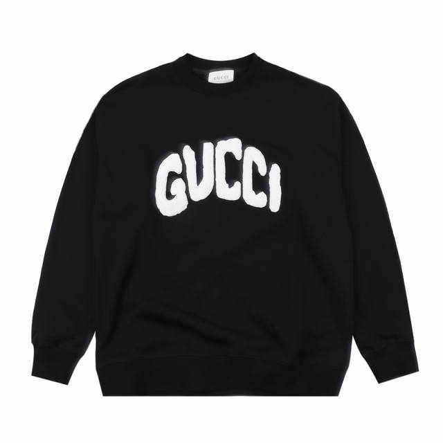 Gucci 古驰 24Fw 毛巾绣字母圆领卫衣 - 购入原版开模打造，全套定制辅料，细节决定成败。 - 颜色：白色、黑色 - 面料：420克重纯棉面料毛圈底定制