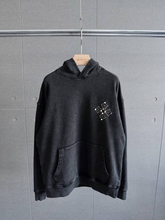 顶级高品质卫衣 Chrome Hearts 24F w 金属铆钉连帽做旧卫衣 货号：326 - 颜色：水洗黑色 - 尺码： S M L XL 尺寸推荐：178c