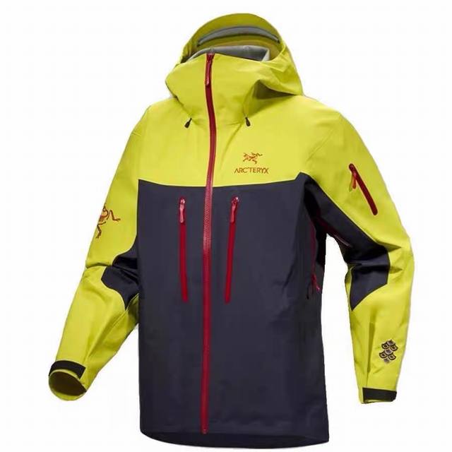 品牌：始祖鸟 ARCTERYX 尺码：S-M-L-XL-XXL 颜色：黑拼黄 类型：Alpha sv龙年限定款拼接冲锋衣 领型：连帽 厚薄：常规 版型：标准 衣