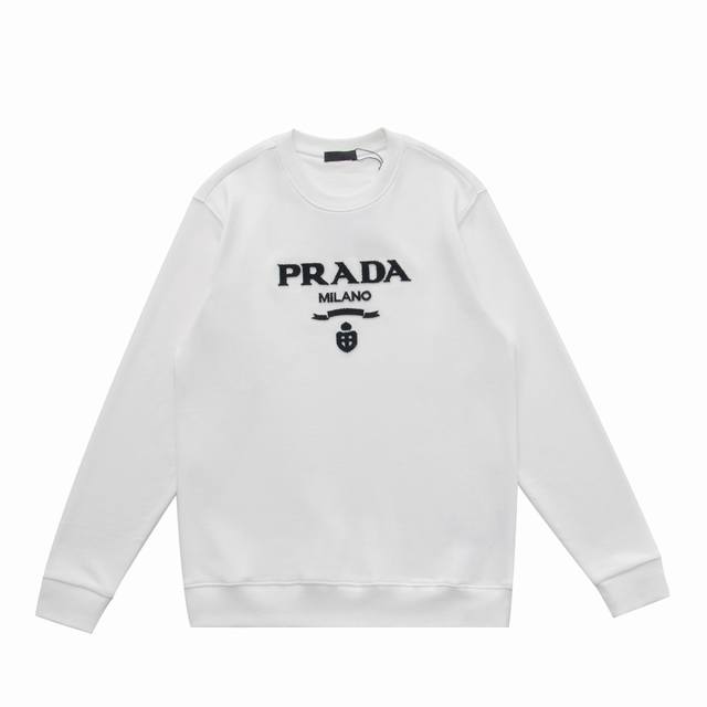 顶级复刻版本] 品名: Prada 普拉达 新款牙刷毛巾绣LOGO休闲圆领卫衣 款号：66890 尺码：S-XL 颜色：黑色 白色 面料: 定制450克博麟毛圈