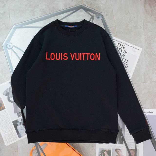 上新 纯原臻品 顶级复刻 23SS Louis Vuitton Lv路易威登 新款红色立体刺绣logo圆领卫衣 - 货号：w238593 - 颜色：黑色 白色