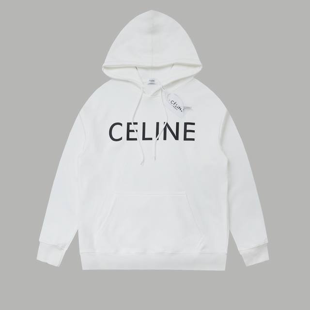 高版本 CELINE 字母印花连帽卫衣 轻奢主义 男女日常通勤穿搭必备单品 正确版本 欢迎对比 详细特征 采用420克纯棉双纱鱼鳞毛圈面料 面部无尘烧毛工艺 底