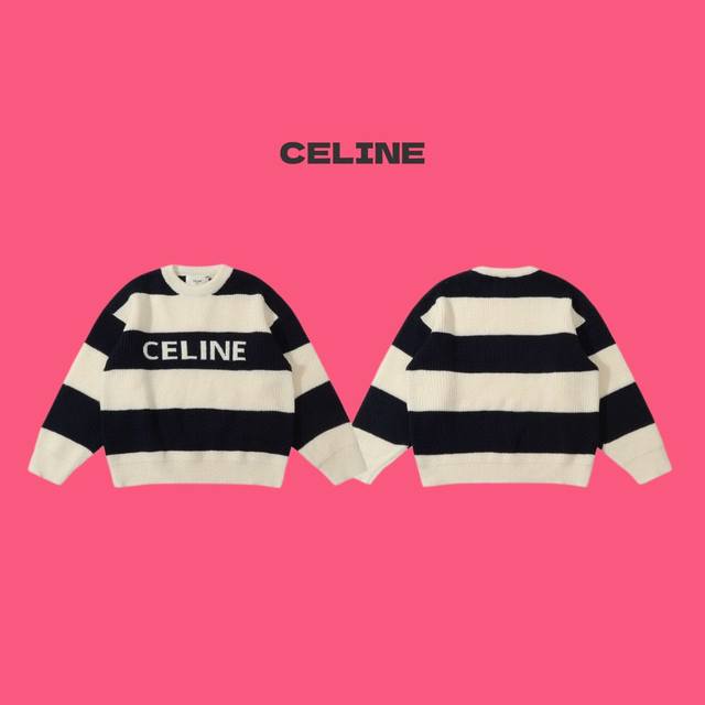 CELINE 赛琳 24ss 间色粗条纹字母 logo 提花情侣圆领针织毛衣-顶级复刻版本 Color：条纹 Size：S M L Number：249011