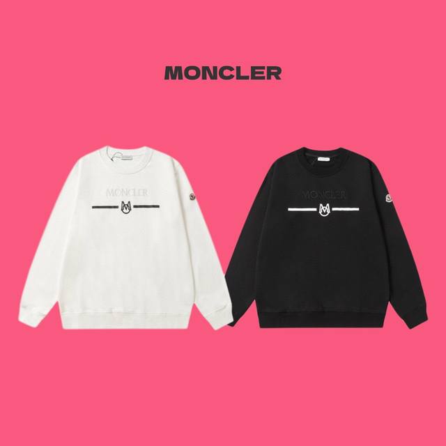 MONCLER 蒙口 经典横线 logo 字母刺绣+印花情侣圆领卫衣-代购品质 Color：黑色 白色 Size：S M L XL Number ：24854