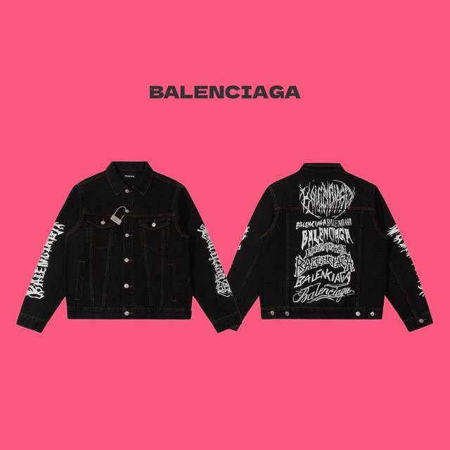 BALENCIAGA 巴黎世家 24ss 龙年限定涂鸦字母复古水洗牛仔外套-顶级原单版本 Color：黑色 Size：M L XL XXL Number：248