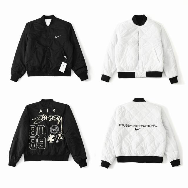 顶配版 随意 对比市场那些版本Nike x Stussy 斯图西 联名款 FW23 Logo刺绣双面棉服夹克 男女同款 做工品质无敌 棉布有做旧感 万针刺绣精美