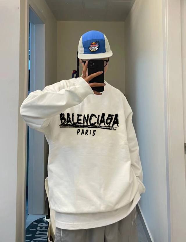 Balenciaga巴黎世家PARIS系列泼墨涂鸦秋季圆领卫衣 原版面料高版本高品质 网红明星同款 优选新疆长绒棉纯棉面料 PU直喷印花logo工艺 定制定染