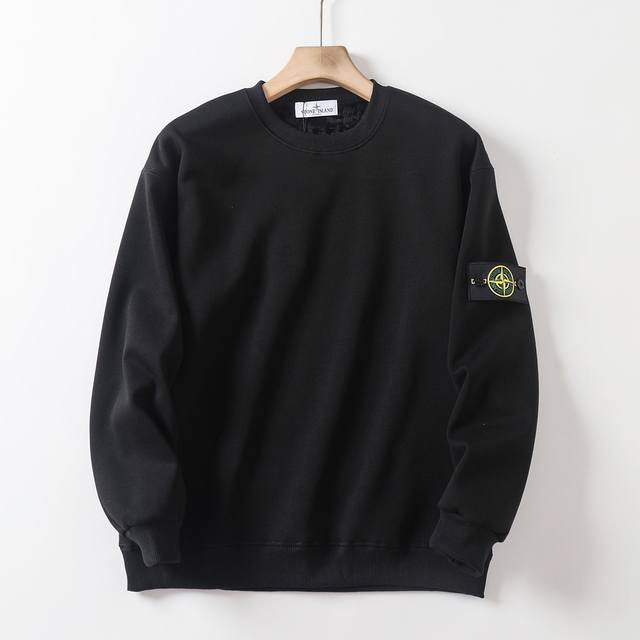 加绒高品质 #Stone Island 石头岛 FW24经典徽章内搭加绒加厚银狐绒圆领卫衣情侣款 3克新疆长绒棉纯棉面料32支棉纱精仿内里复合银狐绒上身效果非常