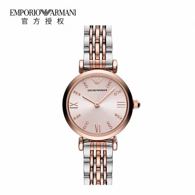 Emporio Armani 阿玛尼 香槟金表盘间金表带女士手表，阿玛尼专柜最新款香槟金表盘腕表，专柜品质，秒杀代购。这款手表非常火，深受小仙女们的喜爱，香槟金