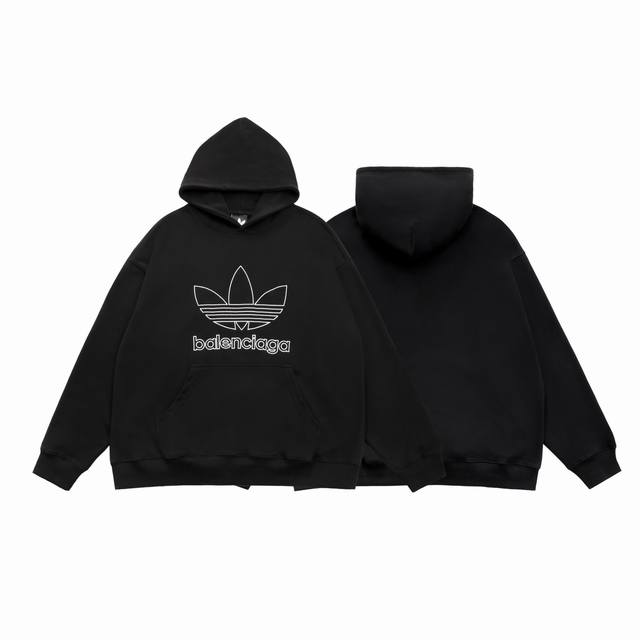 顶级复刻版本 Balenciaga 巴黎世家 Adidas 阿迪达斯联名款三叶草LOGO圆领卫衣 面料: 重磅450克定制高密度大毛圈水洗棉，随意对比 一比一定