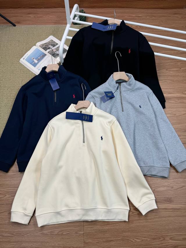 加绒款 Ralph Lauren 拉夫劳伦24新款半拉链立领卫衣 男女同款男女情侣款。定制开模五金 -吊牌，水洗唛，领标。以及领标后编号等一应俱全。 衣服挺拔有