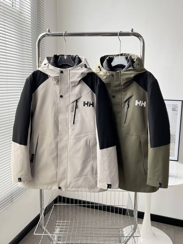 供 实拍图 HH 海莉汉森 高品质 HELLY HANSEN HH男士户外登山连帽防寒防风三合一冲锋衣羽绒服！ 激光切割 无缝压胶工艺 隐藏细节超级多 内胆填充