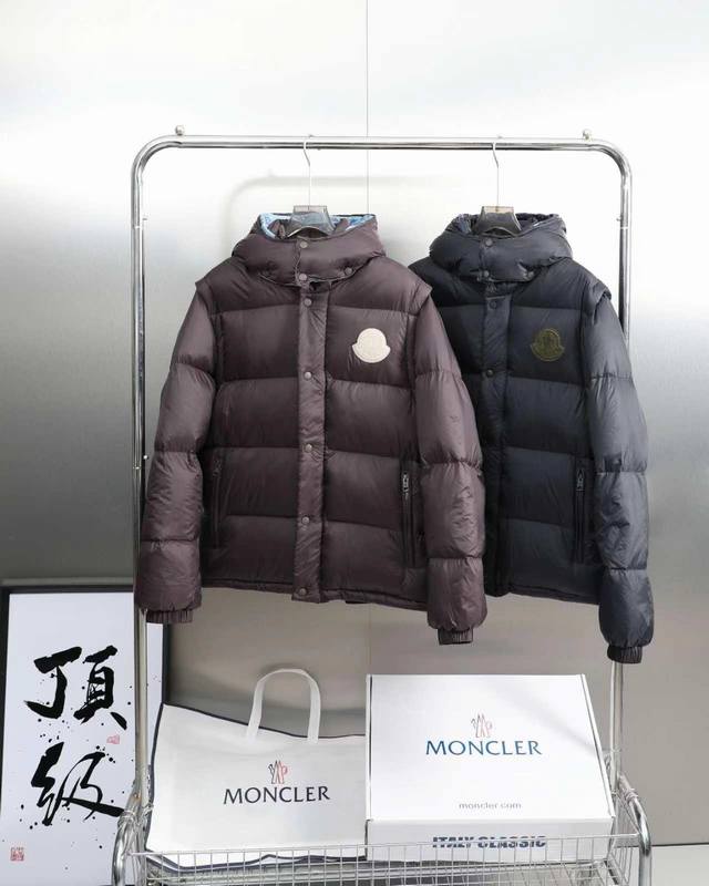 代购价随意对比Moncler 蒙口冬季新款可拆式衣袖连帽羽绒服 标配专柜同款帆布手提袋 退货遗失默认5 10可配礼盒 NFC芯片感应，可拆卸，当马甲，一衣两穿官