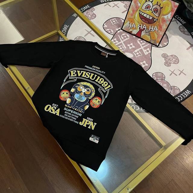 EVISU 2024秋冬新款男女同款狮子达摩及宽松卫衣 尺码：S-XXL S码 胸围106 背部衣长69 袖长58 肩宽44 适合身材100- 斤 M码 胸围1