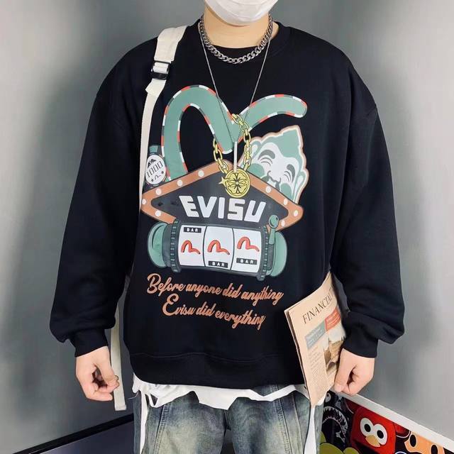 EVISU 福神新款绿头佛达摩印花水貂绒卫衣 高端定制 水貂绒柔软舒适 品质请看实拍 衣服上你能看得见 胸前字母LOGO和背后口袋印花图案完美配色！不得不推荐一