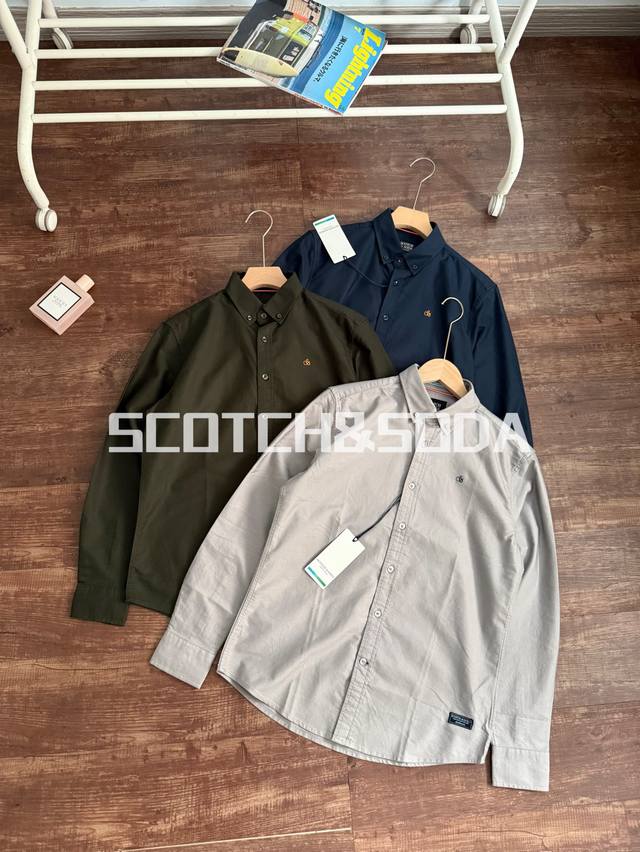 颜色：藏青，浅灰，棕色 尺码：S到XXL 荷兰轻奢品牌scotch&soda 苏打牛津纺高端休闲衬衫！线上1000+ 外贸小整单！品相很完美！客工纯棉牛津纺面料