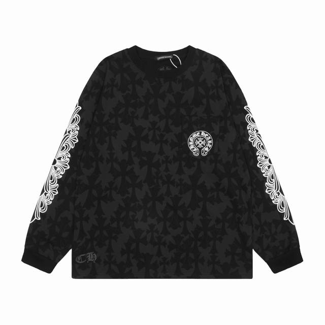 顶级版本 Chrome Hearts CH 克罗心刺绣印花长袖T恤 顶级品质实物超有质感 平台直播 0售后级别的高品质 顶级牛货 正确配置 市场最高版本 时尚百