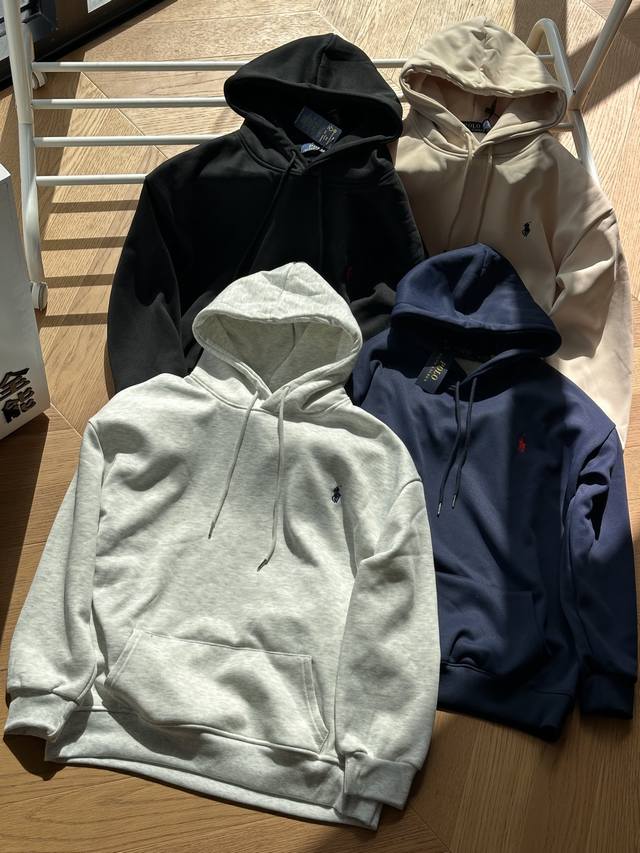 供 连帽 POLO Ralph Lauren 拉夫劳伦经典马球LOGO图案刺绣 连帽卫衣男女同款 黑色 藏青 米白 灰色 M~xxl 二维码可扫，直达官网，vi