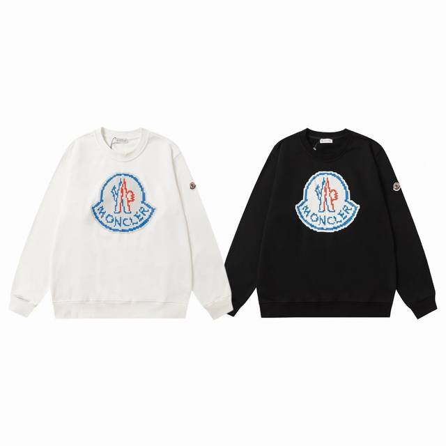 MONCLER 蒙口24ss蓝色马赛克标识 logo 印花情侣圆领卫衣-代购品质 Color：黑色 白色 Size：S M L XL Number ：24863