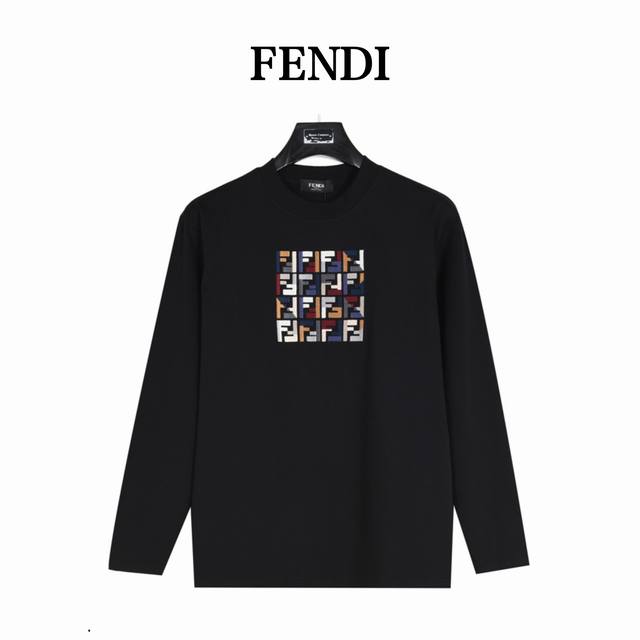 FENDI 芬迪 24Fw 胸前重工双F撞色logo刺绣长袖T恤 面料采用300克太空棉空气层纯棉面料+2x2配套螺纹 订染颜色后整蚀毛处理， 对照原版做丝滑超