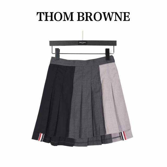 THOMBROWNE 汤姆布朗.TB经典三色拼接撞色前长后短开叉基础短裙 正品起版 前长后短开叉经典短裙 圆形红白蓝拉链头 面料采用高档免烫西装面料 里布面料采