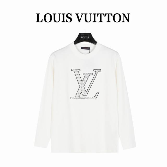 Louis Vuitton 路易威登24ss 大logo内嵌老花花纹刺绣长袖T恤 面料采用300克太空棉空气层纯棉面料+2x2配套螺纹 订染颜色后整蚀毛处理，