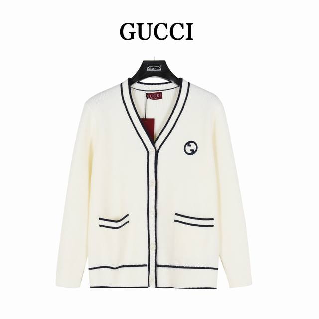 Gucci 古驰 24Fw 拼色条纹双G小标刺绣开衫毛衣 对色定染羊毛混纺棉纱线 高克重高密度超高品质 毛料柔软细腻亲肤 触感软糯丝滑 手感不是一般的赞 全部对