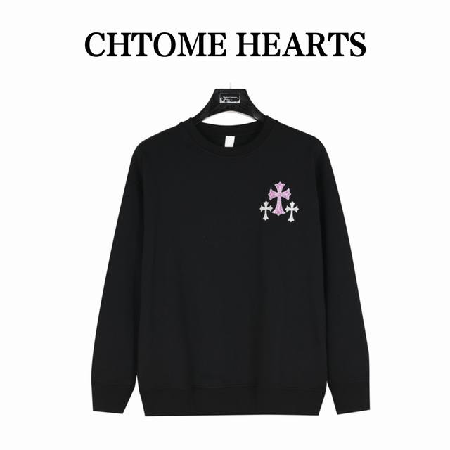 Chrome Hearts 克罗心 24Fw 亮粉十字架圆领卫衣 烫金工艺 420克重纯棉面料毛圈底定制32支2*2螺纹 成衣两遍水洗处理 面料舒适亲肤无异感