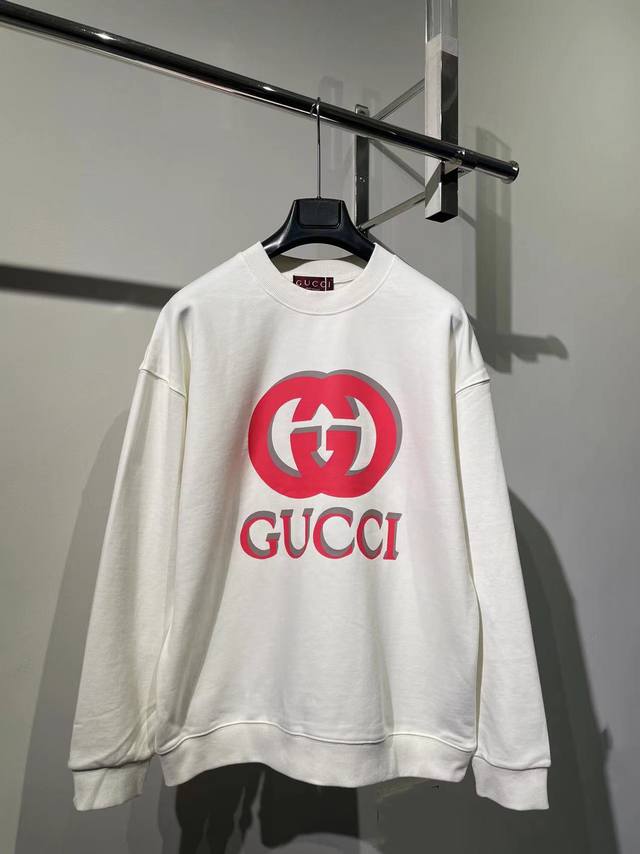 GUCCI 双G字母卫衣 采用400克毛线圈精洗纯棉。黑白双色 男女同款 码数S-XL