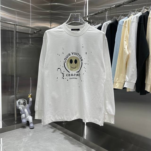 V路易 2024秋冬新款印花圆领长袖tee 实物很棒男女同款宽松版 尺码S M L XL XXL 五个码 黑色 白色 绿色