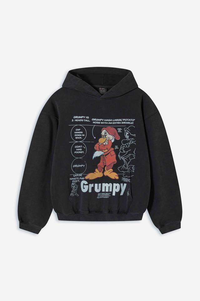 VTA33] 王嘉尔同款 90S GRUMPY DISNEY VINTAGE HOODIE 复古美式古着水洗做旧迪士尼小矮人卡通印花连帽卫衣 水洗黑 S M L