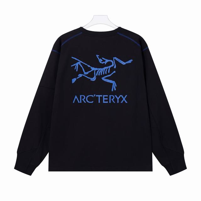 最高版本270克双纱面料Arcteryx始祖鸟 洛哈五线前后高级印花Cormac 系列 Logo LS纯色圆领长袖T恤男女同款 原版定制辅料 吊牌 包装袋 洗水