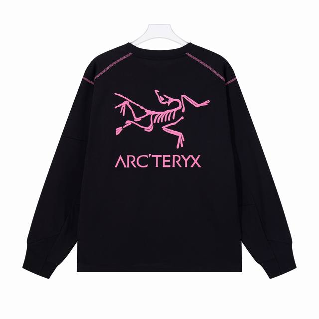 最高版本270克双纱面料Arcteryx始祖鸟 洛哈五线前后高级印花Cormac 系列 Logo LS纯色圆领长袖T恤男女同款 原版定制辅料 吊牌 包装袋 洗水